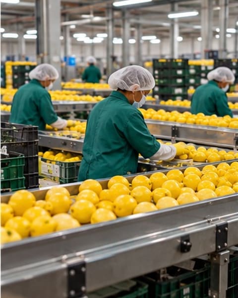 Opératrices triant des citrons sur une ligne de conditionnement