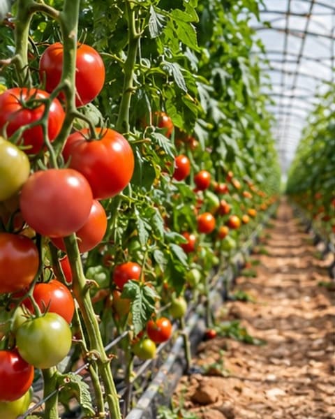 Pieds de tomates en culture sous serre